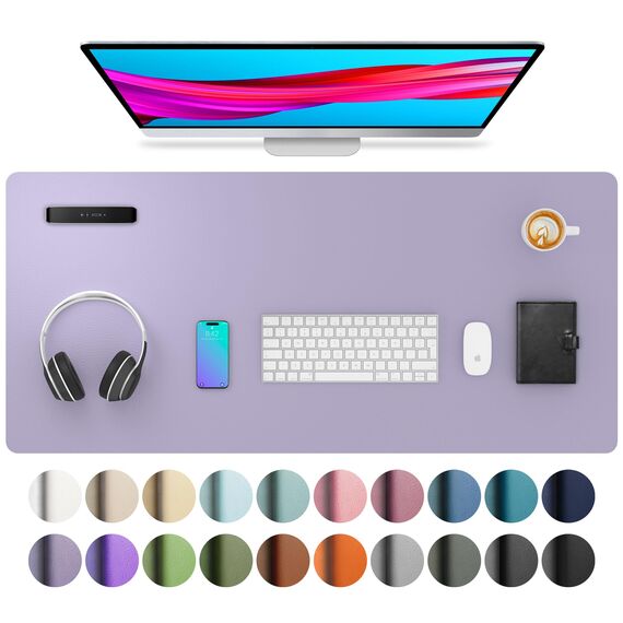 Aothia Schreibtischunterlage,Mauspad mit Leder und Rutchfeste Wildleder,Multifunktionales Office Mousepad Laptop Schreibunterlage,Tisch-Schutz Unterlage für Büro/Home(91x43cm,Lavendel)