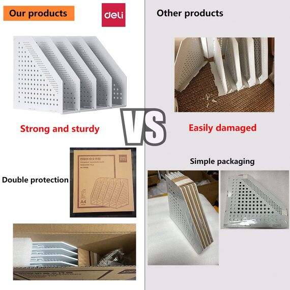 DELI Faltbarer Stehsammler A4,Zusammenklappbarer Zeitschriftenhalter, Aktenmagazinhalter mit 4 Fächer, für Büro-Organisation, Schreibtisch-Organizer für School Office und die Aufbewahrung(dunkelgrau)