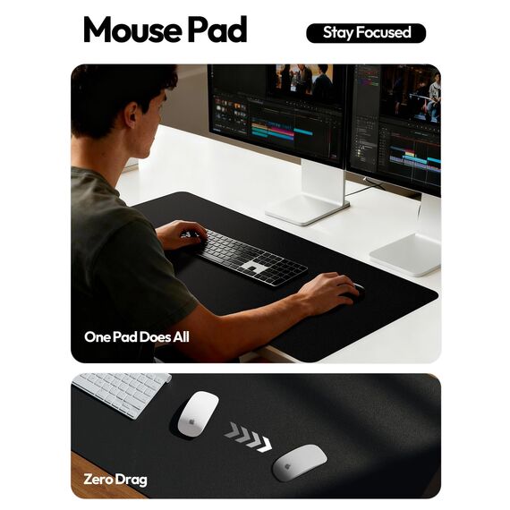 YSAGi Schreibtischunterlage 80x40cm, Premium Leder Mauspad XXL, Rutschfeste Tischunterlage Schreibunterlage, Multifunktionales Office Mousepad Schreibtisch Zubehör für Büro & Homeoffice (Schwarz)