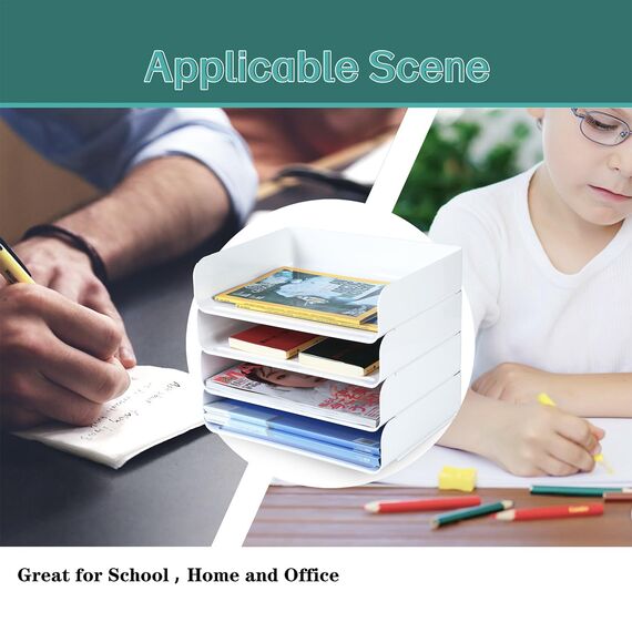 4-stöckige Ablagekorb für A4, Dokumentenablage aus PET Kunststoff, Briefkorb, Briefablage Organizer(4pcs, Weiß)