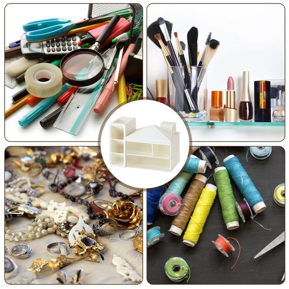 Lvjkes Schreibtisch organizer, Stiftehalter Aufbewahrungskiste 8 Fächer Große Kapazität, Doppelschicht transparente Schublade, Kann Bleistifte, Buntstifte, Verschiedene Schreibwaren aufnehmen (Weiß)