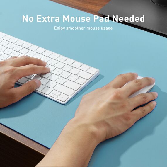 Aothia Schreibtischunterlage,Mauspad mit Leder und Rutchfeste Wildleder,Multifunktionales Office Mousepad Laptop Schreibunterlage,Tischschutz Unterlage für Büro/Home-Office(Topasblau,80x40cm)
