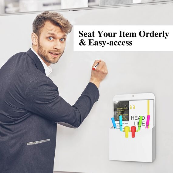 MoKo Magnetischer Stiftehalter, 2 Pack Magnetisch Zeitungshalter Wand, A4 Dokumentenhalter Bürobedarf Aufbewahrung, Notizbücher Organizer für Schule Büro Zuhause Kühlschrank, Weiß