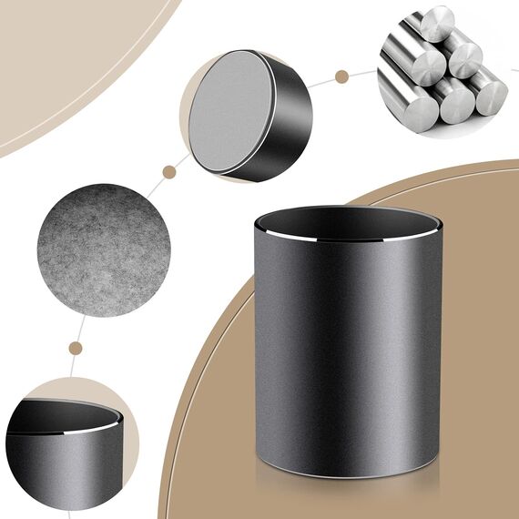 VAYDEER Runder Stiftehalter aus Aluminium Organizer und Aufbewahrungsbox für Stifte und Bleistifte, ideal für Büro, Schule, zuhause und Kinder - 8x10 cm, in elegantem Schwarz.