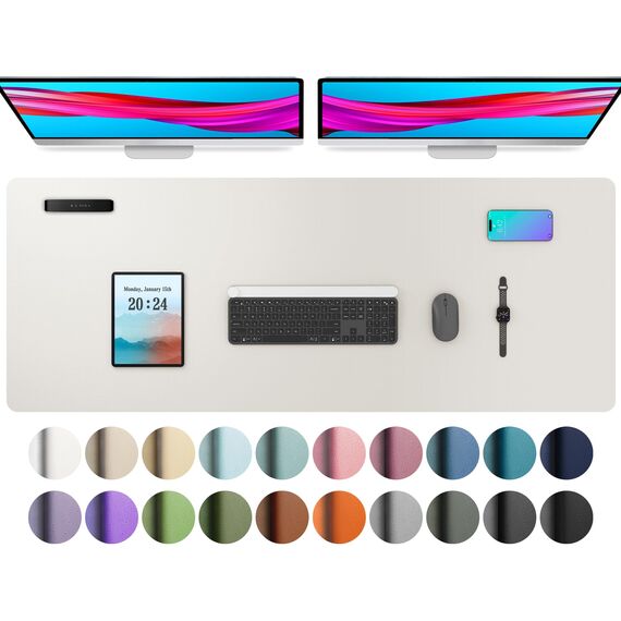 Aothia Schreibtischunterlage,PU-Leder-Schreibtischmatte,Mauspad,Rutschfester Schreibtischschutz,wasserdichter Schreibtisch-Schreibblock für Büro und Zuhause(122x43cm,Off-White)