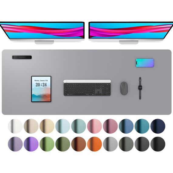 Aothia schreibtischunterlage,Mauspad, Büro-Schreibtischmatte, rutschfester PU-Leder-schreibtischmatte,wasserdichter schreibunterlage für Büro und Zuhause(122x43cm,Hellgrau)