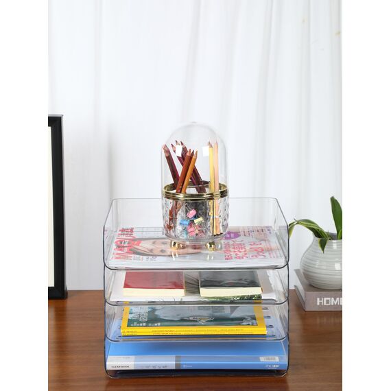 4-stöckige Ablagekorb für A4, Dokumentenablage aus PET Kunststoff, Briefkorb, Briefablage Organizer (Transparente) (4pcs, Transparent)
