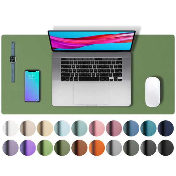 Aothia schreibtischunterlage,Mauspad, Büro-Schreibtischmatte, Rutschfester PU-Leder-schreibtischmatte,wasserdichter schreibunterlage für Büro und Zuhause(60cmX35cm,Olivgrün)