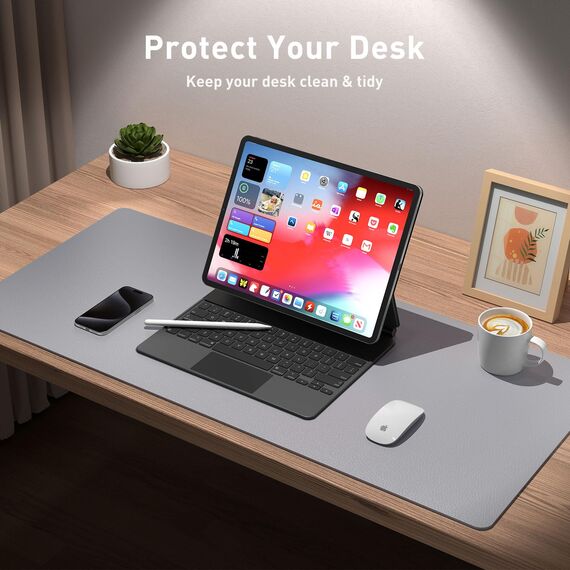 Aothia schreibtischunterlage,Mauspad, Büro-Schreibtischmatte, rutschfester PU-Leder-schreibtischmatte,wasserdichter schreibunterlage für Büro und Zuhause(122x43cm,Hellgrau)