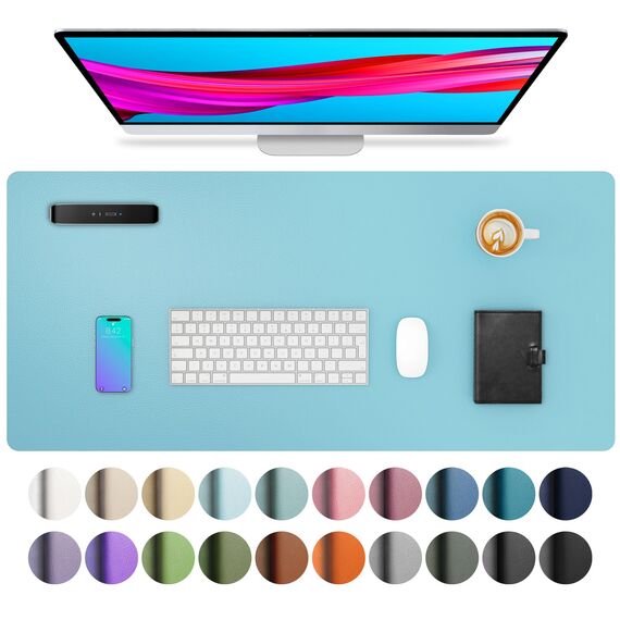 Aothia Schreibtischunterlage,Mauspad mit Leder und Rutchfeste Wildleder,Multifunktionales Office Mousepad Laptop Schreibunterlage,Tischschutz Unterlage für Büro/Home-Office(Topasblau,80x40cm)