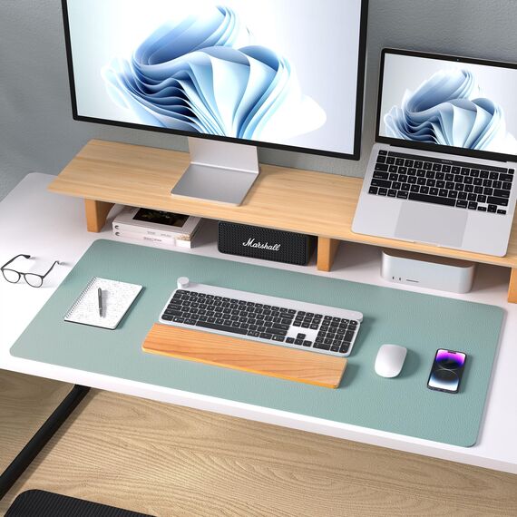 Aothia Schreibtischunterlage - Mauspad,Büro Schreibtischmatte,Rutschfester PU Leder Schreibtisch,Laptop Schreibtisch Pad,Wasserdichtes Schreibtisch Schreibpad für Büro und Zuhause(122x43cm, Hellblau)