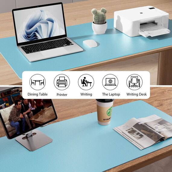 Aothia Schreibtischunterlage,Mauspad mit Leder und Rutchfeste Wildleder,Multifunktionales Office Mousepad Laptop Schreibunterlage,Tischschutz Unterlage für Büro/Home-Office(Topasblau,80x40cm)