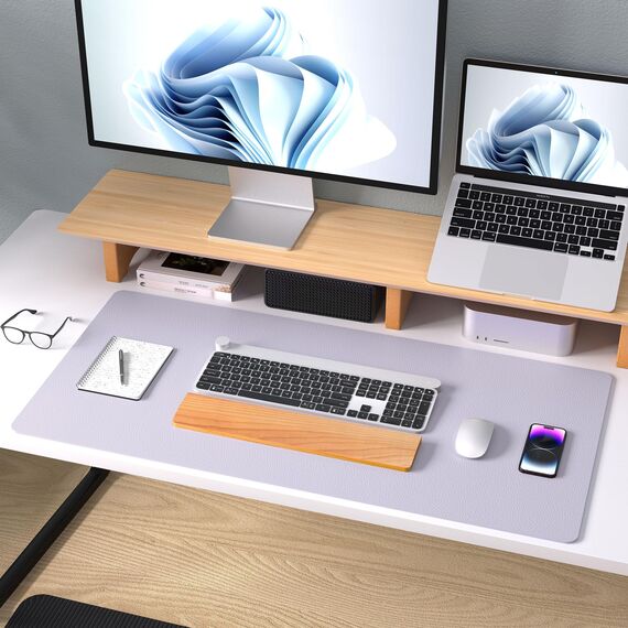 Aothia Schreibtischunterlage,PU-Leder-Schreibtischmatte,Mauspad,Rutschfester Schreibtischschutz,wasserdichter Schreibtisch-Schreibblock für Büro und Zuhause (60x35cm,Sanftes Lavendel)