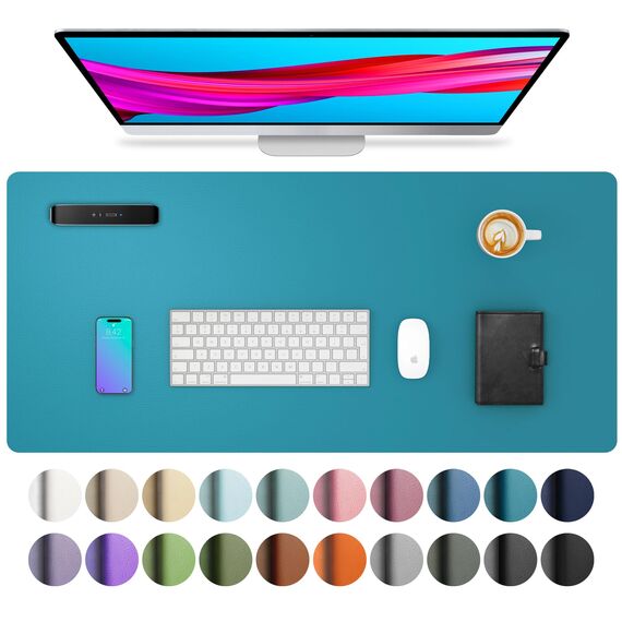 Aothia Schreibtischunterlage,Mauspad mit Leder und Rutchfeste Wildleder,Multifunktionales Office Mousepad Laptop Schreibunterlage,Tisch-Schutz Unterlage für Büro/Home(60cmx35cm, Türkisblau)
