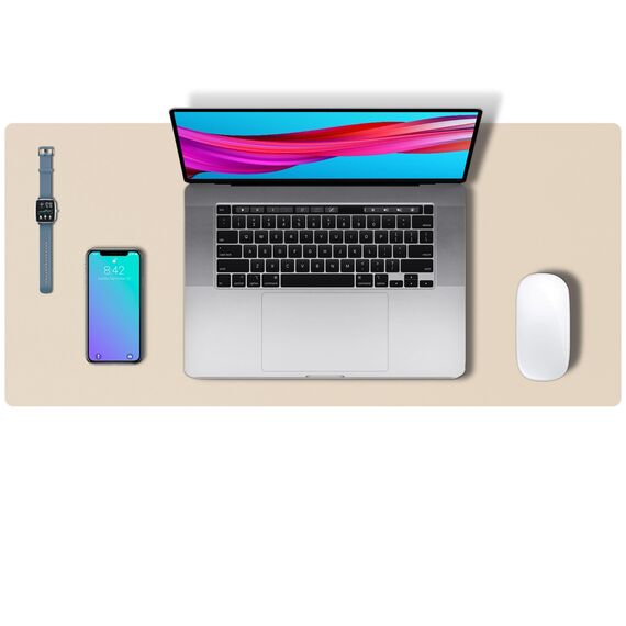 Aothia Schreibtischunterlage,PU-Leder-Schreibtischmatte,Mauspad,Rutschfester Schreibtischschutz,wasserdichter Schreibtisch-Schreibblock für Büro und Zuhause (60x35cm,Beige)