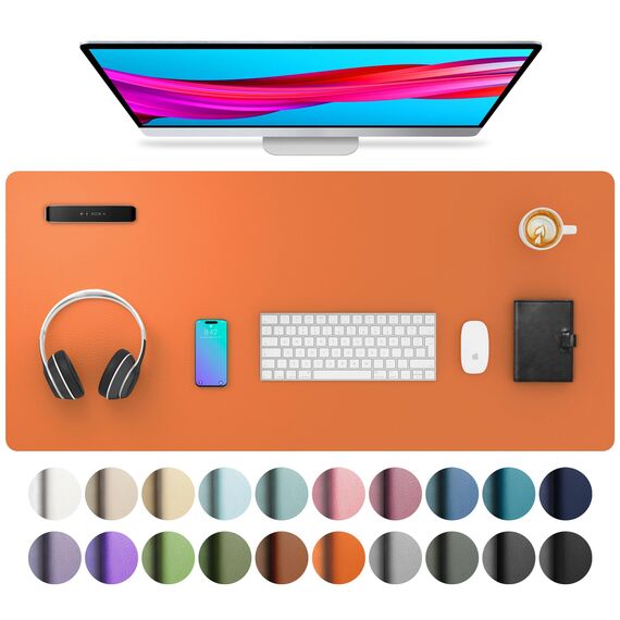 Aothia schreibtischunterlage,Mauspad,Büro-Schreibtischmatte,Rutschfester PU-Leder-schreibtischmatte,wasserdichter schreibunterlage für Büro und Zuhause(91x43cm,Hermes Orange)