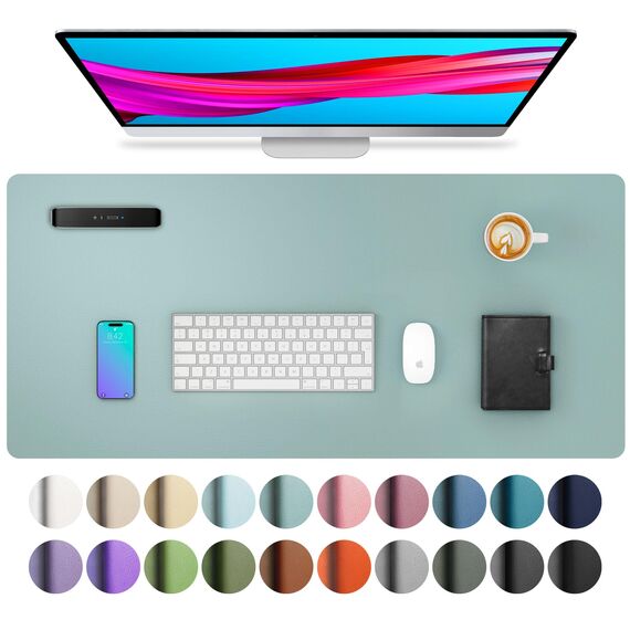 Aothia Schreibtischunterlage,Mauspad mit Leder und Rutchfeste Wildleder,Multifunktionales Office Mousepad Laptop Schreibunterlage,Tisch-Schutz Unterlage für Büro/Home(60x35cm, Hellblau)