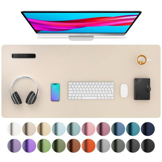 Aothia Schreibtischunterlage,PU-Leder-Schreibtischmatte,Mauspad,rutschfester Schreibtischschutz,wasserdichter Schreibtisch-Schreibblock für Büro und Zuhause(91x43cm,Beige)