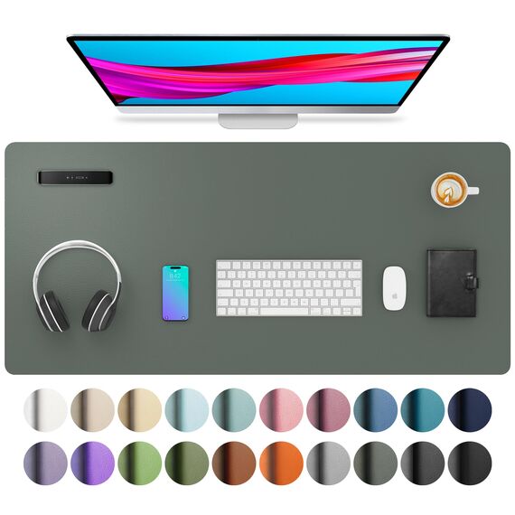 Aothia Schreibtischunterlage,Mauspad mit PU Leder&Rutchfeste Wildleder,Multifunktionales Mousepad/Laptop Schreibunterlage,Tisch-Schutz Unterlage für Büro/Home(Dschungel Grün,91x43cm)