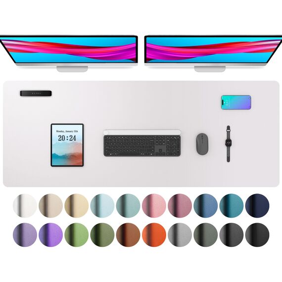 Aothia Schreibtischunterlage,PU-Leder-Schreibtischmatte,Mauspad,rutschfester Schreibtischschutz,wasserdichter Schreibtisch-Schreibblock für Büro und Zuhause(91x43cm,Blass lavendel-Weiß)