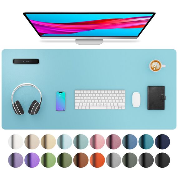 Aothia Schreibtischunterlage,PU-Leder-Schreibtischmatte,Mauspad,rutschfester Schreibtischschutz,wasserdichter Schreibtisch-Schreibblock für Büro und Zuhause(91x43cm,Topasblau)