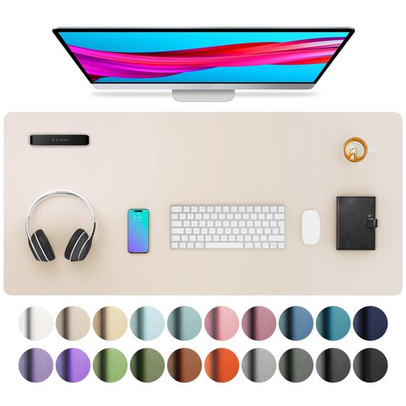 Aothia Schreibtischunterlage,PU-Leder-Schreibtischmatte,Mauspad,rutschfester Schreibtischschutz,wasserdichter Schreibtisch-Schreibblock für Büro und Zuhause(91x43cm,Eierschale)