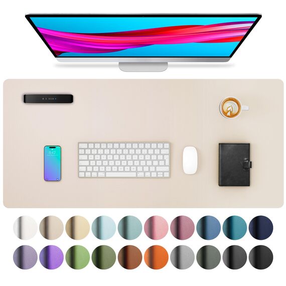 Aothia Schreibtischunterlage,PU-Leder-Schreibtischmatte,Mauspad,Rutschfester Schreibtischschutz,wasserdichter Schreibtisch-Schreibblock für Büro und Zuhause (60x35cm,Eierschale)