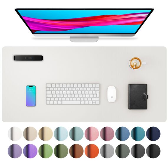 Aothia Schreibtischunterlage,Mauspad mit Leder und Rutchfeste Wildleder,Multifunktionales Office Mousepad Laptop Schreibunterlage,Tisch-Schutz Unterlage für Büro/Home(80x40cm,Off-White)