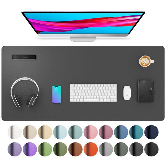 Aothia Schreibtischunterlage,Mauspad mit Leder und Rutchfeste Wildleder,Multifunktionales Office Mousepad Laptop Schreibunterlage,Tisch-Schutz Unterlage für Büro/Home(91cmx43cm,grau)