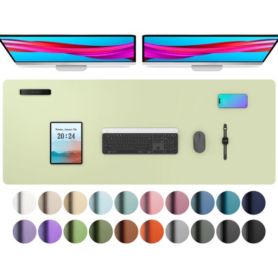 Aothia Schreibtischunterlage,PU-Leder-Schreibtischmatte,Mauspad,rutschfester Schreibtischschutz,wasserdichter Schreibtisch-Schreibblock für Büro und Zuhause(122x43cm,Grasgrün)