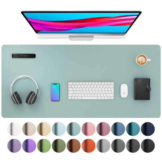 Aothia Schreibtischunterlage,Mauspad mit Leder und Rutchfeste Wildleder,Multifunktionales Office Mousepad Laptop Schreibunterlage,Tisch-Schutz Unterlage für Büro/Home(91cmx43cm, Light Blue)