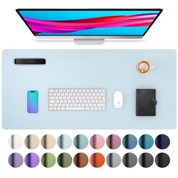 Aothia schreibtischunterlage leder,schreibtisch unterlagenmatte,Mauspad,Rutschfester Schreibtischschutz，wasserdichter Schreibtisch für Büro und Zuhause(80cm x 40cm,Baby Blau)