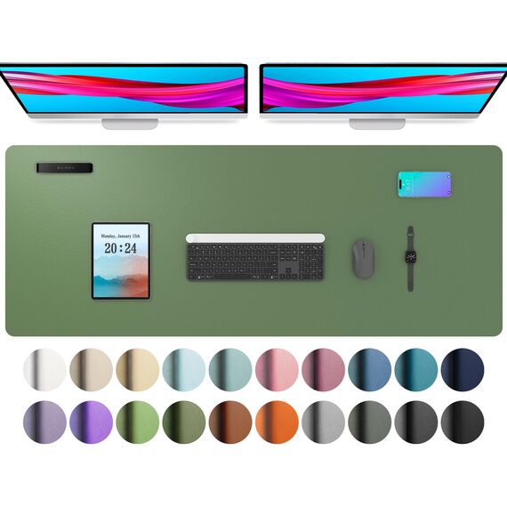 Aothia schreibtischunterlage - Mauspad,Büro-Schreibtischmatte,Rutschfester PU-Leder-schreibtischmatte,Wasserdichter schreibunterlage für Büro und Zuhause(122x43cm,Olivgrün)