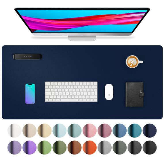 Aothia Schreibtischunterlage,PU-Leder-Schreibtischmatte,Mauspad,Rutschfester Schreibtischschutz,wasserdichter Schreibtisch-Schreibblock für Büro und Zuhause(80cmx40cm, Dunkelblau)
