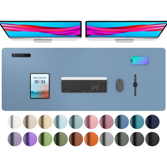 Aothia Schreibtischunterlage,Mauspad mit PU Leder und Rutchfeste Wildleder,Multifunktionales Office Mousepad Laptop Schreibunterlage,Tisch-Schutz Unterlage für Büro/Home(Denim Blau,122x43cm)