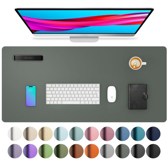 Aothia Schreibtischunterlage,Mauspad mit PU Leder und Rutchfeste Wildleder,Multifunktionales Office Mousepad Laptop Schreibunterlage,Tisch-Schutz Unterlage für Büro/Home-Office(Dschungel Grün,80x40cm)