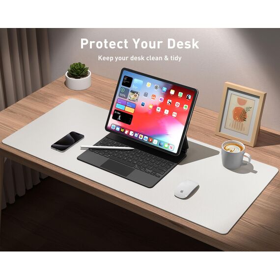 Aothia Schreibtischunterlage,Mauspad mit Leder und Rutchfeste Wildleder,Multifunktionales Office Mousepad Laptop Schreibunterlage,Tisch-Schutz Unterlage für Büro/Home(80x40cm,Off-White)