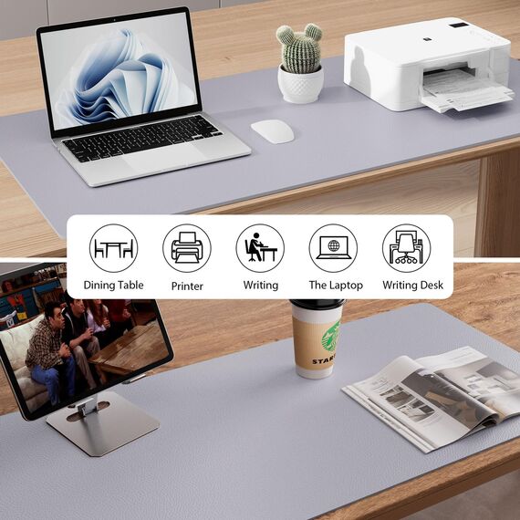 Aothia Schreibtischunterlage,Mauspad mit Leder und Rutchfeste Wildleder,Multifunktionales Office Mousepad Laptop Schreibunterlage,Tischschutz Unterlage für Büro/Home-Office(Lavendel rauchig,80x40cm)