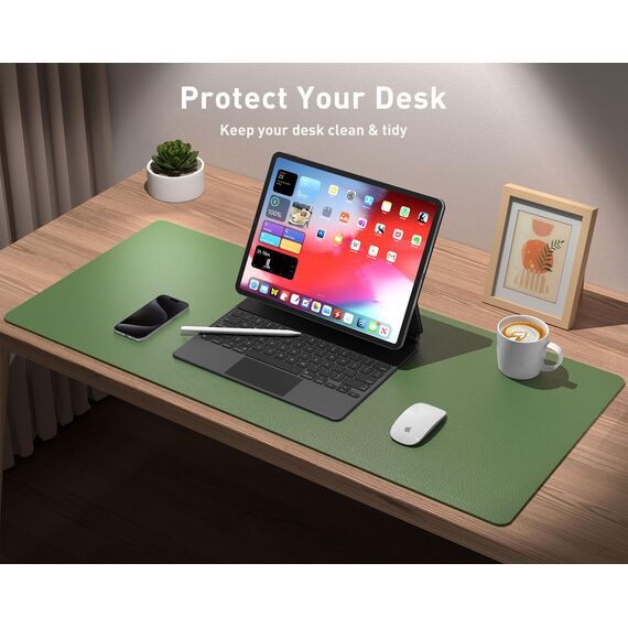 Aothia schreibtischunterlage,Mauspad, Büro-Schreibtischmatte, rutschfester PU-Leder-schreibtischmatte,wasserdichter schreibunterlage für Büro und Zuhause(80cmx40cm,Olivgrün)