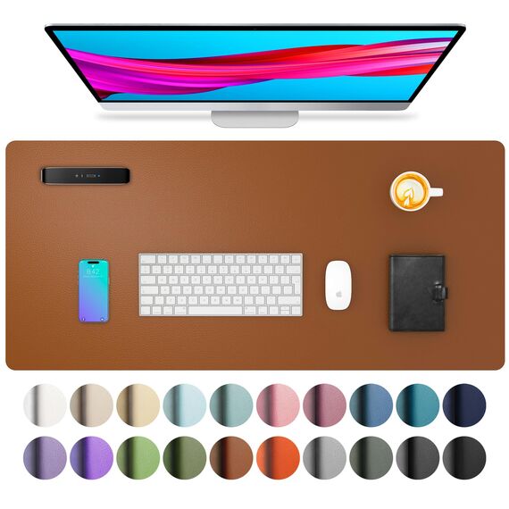 Aothia Schreibtischunterlage,Mauspad mit Leder und Rutchfeste Wildleder,Multifunktionales Office Mousepad Laptop Schreibunterlage,Tisch-Schutz Unterlage für Büro/Home(80x40cm, Braun)