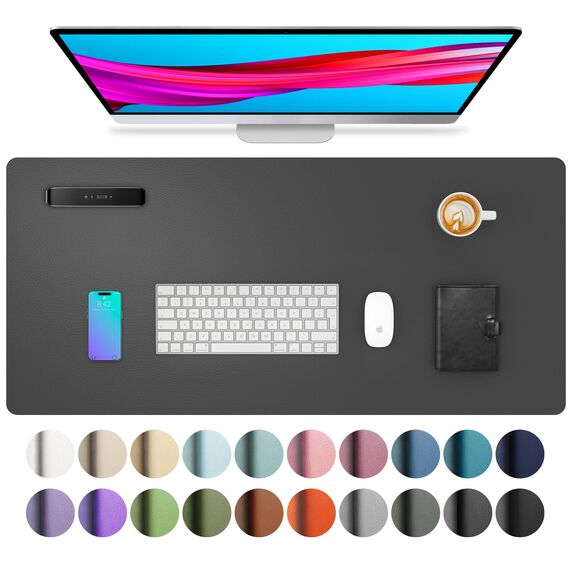 Aothia Schreibtischunterlage,Mauspad mit Leder und Rutchfeste Wildleder,Multifunktionales Office Mousepad Laptop Schreibunterlage,Tisch-Schutz Unterlage für Büro/Home(60x35cm,grau)