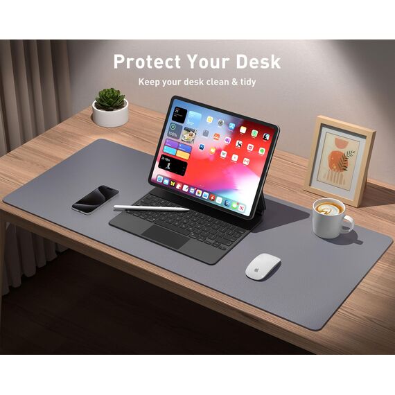 Aothia Schreibtischunterlage,Mauspad mit Leder und Rutchfeste Wildleder,Multifunktionales Office Mousepad Laptop Schreibunterlage,Tisch-Schutz Unterlage für Büro/Home(91x43cm,Hellgrau)