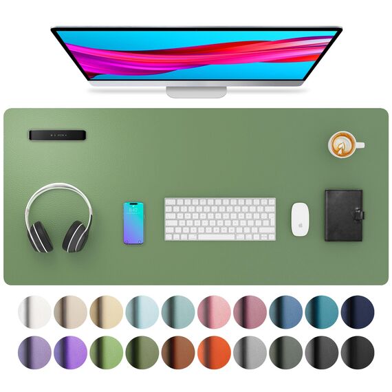 Aothia schreibtischunterlage,Mauspad, Büro-Schreibtischmatte, rutschfester PU-Leder-schreibtischmatte,wasserdichter schreibunterlage für Büro und Zuhause (91cmx43cm,Olivgrün)