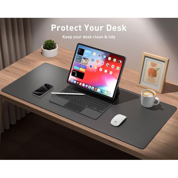 Aothia Schreibtischunterlage,Mauspad mit Leder und Rutchfeste Wildleder,Multifunktionales Office Mousepad Laptop Schreibunterlage,Tisch-Schutz Unterlage für Büro/Home(91cmx43cm,grau)