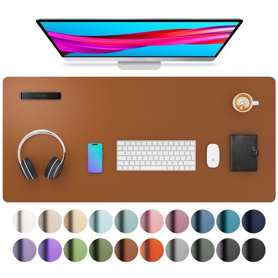 Aothia Schreibtischunterlage,PU-Leder-Schreibtischmatte,Mauspad,rutschfester Schreibtischschutz,wasserdichter Schreibtisch-Schreibblock für Büro und Zuhause(91cm x 43cm,Braun)