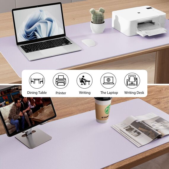 Aothia Schreibtischunterlage,Mauspad mit Leder und Rutchfeste Wildleder,Multifunktionales Office Mousepad Laptop Schreibunterlage,Tischschutz Unterlage für Büro/Home-Office(Sanftes Lavendel,80x40cm)