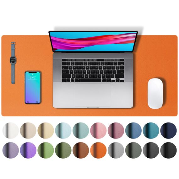 Aothia schreibtischunterlage leder,schreibtisch unterlagenmatte,Mauspad,Rutschfester Schreibtischschutz，wasserdichter Schreibtisch für Büro und Zuhause(60x35cm,Hermes Orange)