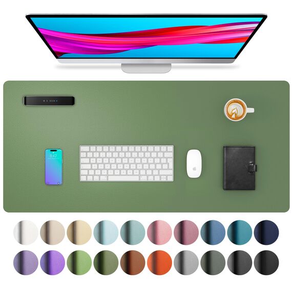 Aothia schreibtischunterlage,Mauspad, Büro-Schreibtischmatte, rutschfester PU-Leder-schreibtischmatte,wasserdichter schreibunterlage für Büro und Zuhause(80cmx40cm,Olivgrün)