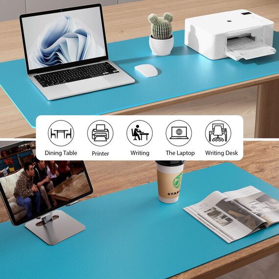 Aothia schreibtischunterlage,Mauspad, Büro-Schreibtischmatte, rutschfester PU-Leder-schreibtischmatte,wasserdichter schreibunterlage für Büro und Zuhause(80cmx40cm,Türkisblau)