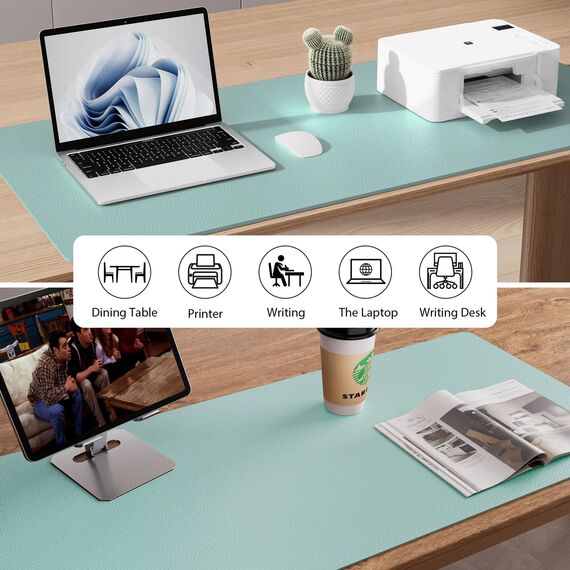 Aothia Schreibtischunterlage,Mauspad mit Leder und Rutchfeste Wildleder,Multifunktionales Office Mousepad Laptop Schreibunterlage,Tisch-Schutz Unterlage für Büro/Home(60x35cm, Hellblau)